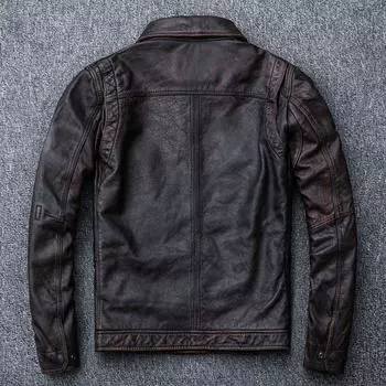 Красновато-коричневое мужское винтажное джинсовое пальто с короткими лацканами из яловой кожи с верхним слоем в винтажном стиле S