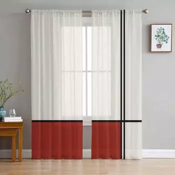 Красные абстрактные геометрические художественные цветные блоки, прозрачные шторы, декор для домашнего окна, вуаль, тюлевые шторы для гостиной, спальни W135 x H115cm x1