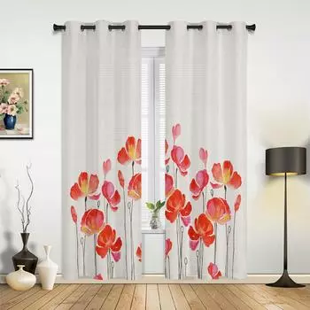 Красные акварельные маки занавеска для окна гостиной роскошный ламбрекен занавеска для спальни домашний декор для кухни занавеска 135W x 60H(cm) x1