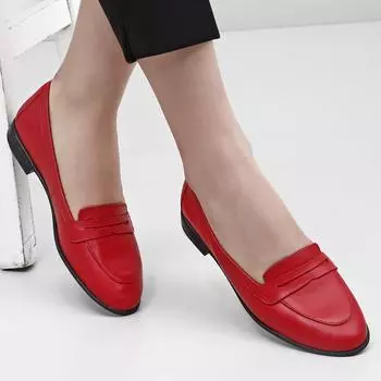Красные антикварные женские лоферы на плоской подошве из натуральной кожи с круглым носком на плоской подошве