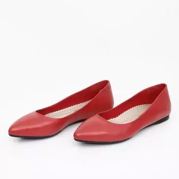 Красные антикварные женские туфли без каблука из натуральной кожи с острым носком на плоской подошве