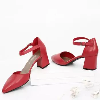 Красные антикварные женские туфли из натуральной кожи с острым носком и шнуровкой по щиколотку на среднем толстом каблуке