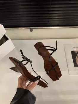 Красные босоножки на танкетке на высоком каблуке, туфли феи, новинка лета 2025, французская ниша, туфли для ношения с юбкой 35 чёрный