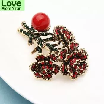 Красные броши-цветы гвоздики со стразами для женщин, брошь-булавка для вечеринки в офисе для молодой мамы