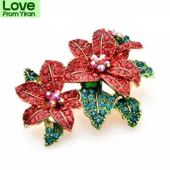 Красные броши-цветы со стразами для женщин, красивые броши-цветы из сплава, булавки, новогодние подарки