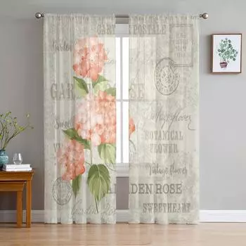 Красные цветы Дизайн Тюль Прозрачные оконные шторы для гостиной Спальня Современная шифоновая вуаль из органзы Шторы Декор Портьеры 135W x 114H(cm)