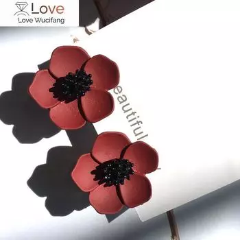 Красные цветы клипсы на серьги без отверстий клипсы свежие цветы серьги без пирсинга женские минималистичные серьги Ce468