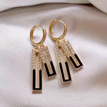 Красные геометрические квадратные женские серьги со стразами - элегантные золотистые серьги-кольца для повседневной носки и вечеринок, подарок на День святого Валентина чёрный