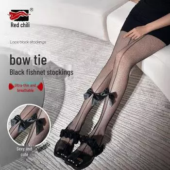 «Красные, горячие, черные чулки в сеточку с бантом — стиль диско 2000 года» 0408 Black чёрный