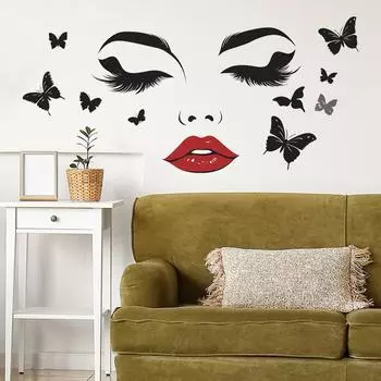 Красные губы Красота Бабочка Спальня Гостиная Кабинет Фон Ландшафтный дизайн Наклейка на стену 40*60cm/fun-e145