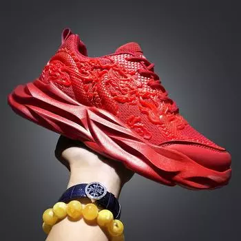 Красные кроссовки, модные мужские кроссовки для тенниса, брендовые дизайнерские туфли с драконьим рельефом, летние мужские кроссовки на платформе, кроссовки для бега на открытом воздухе 39 красный
