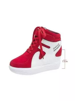 Красные кроссовки женские новые высокие повседневные танкетки на платформе осень-зима женские черные внутренние увеличенные вулканизированные туфли на шнуровке 35