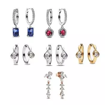 Красные круглые сверкающие серьги-кольца синие прямоугольные сверкающие женские серьги 25 пробы из серебра розового золота, новый очаровательный подарок для вечеринки