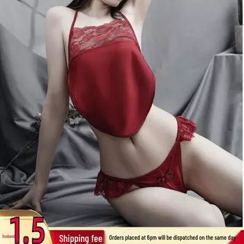 Красные кружевные трусики-треугольники с открытой ластовицей - Сексуальный и простой дизайн One Size 80-140