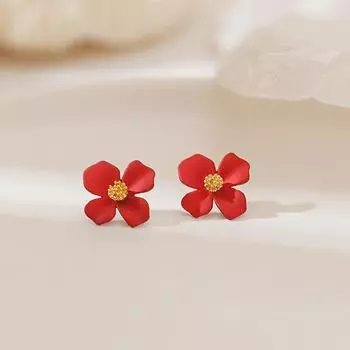 Красные лепестки темперамент милые маленькие цветочные серьги-гвоздики женские красный