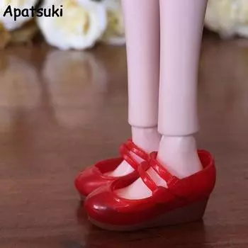 Красные мини-туфельки для кукол Blythe 1/6 Пластиковые туфли на танкетке для кукольного домика Licca Обувь для кукол BJD 1/6 Аксессуары красный