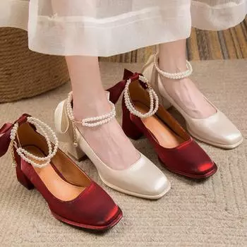 Красные модные женские туфли на высоком каблуке на массивном каблуке, туфли Мэри Джейн, туфли с квадратным носком 34 абрикосовый