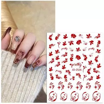 Красные наклейки для ногтей Звезда Галстук-бабочка Любовь Французские буквы Самоклеящиеся наклейки Украшения для ногтей Сделай сам Новогодние маникюрные аксессуары E