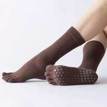 Красные носки для йоги нескользящие профессиональные женские носки с пальцами носки для помещения для взрослых нескользящие носки носки для пилатеса Deep coffee.
