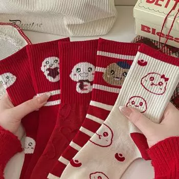 Красные носки с китайским новым годом, мультяшные носки с изображением знака зодиака «Змея», год удачи, теплые хлопковые носки для повседневной носки осень-зима A