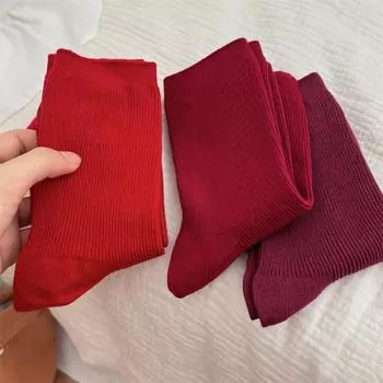 Красные носки женские трикотажные хлопковые однотонные эластичные длинные носки осень и зима ретро носки средней длины новогодние рождественские подарки EUR 35-39