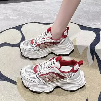 Красные папины туфли женские весна-лето 2024 новые толстые подошвы с усиленной сеткой дышащие жареные уличные кроссовки с одной сеткой в Париже 35 серебряный