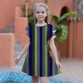 Красные платья с принтом в вертикальную полоску для девочек. Детское праздничное платье для девочек. Свободный крой. Свободная юбка с короткими рукавами для девочек старше четырех лет. 80 коричневый