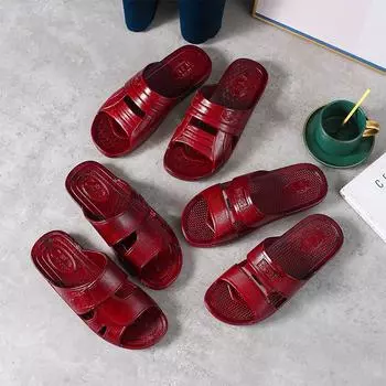 Красные повседневные пляжные тапочки из ПВХ с открытым носком в Корейском стиле: Удобные, модные шлепанцы для взрослых 41