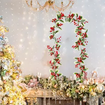 Красные ягоды Рождественская гирлянда для входной двери Подвесной камин Портативный искусственный