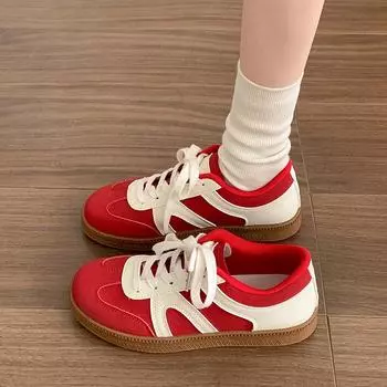 Красные ретро универсальные немецкие кроссовки для тренировок на платформе женские новинка 2025 года весна и осень легкие повседневные низкие кроссовки для увеличения роста 35 красный