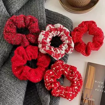 Красные резинки для волос для женщин и девочек, эластичные повязки на голову, рождественские аксессуары для волос, резинки для хвостиков, 1 шт.