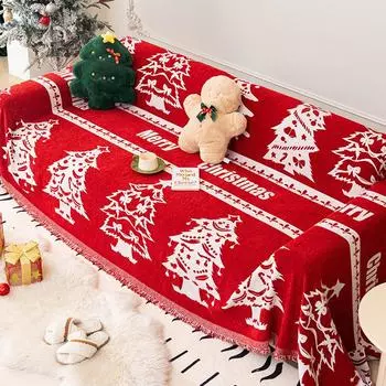 Красные рождественские чехлы для диванов, одеяло из синели для гостиной, чехлы из песочного меха, чехлы для диванов больших размеров на все времена 180x130