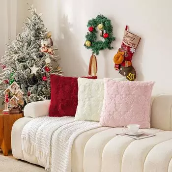 Красные рождественские наволочки Merry Christmas Tree Believe Snowflake Зимний праздничный декоративный чехол для подушки для домашнего дивана 45X45CM розовый