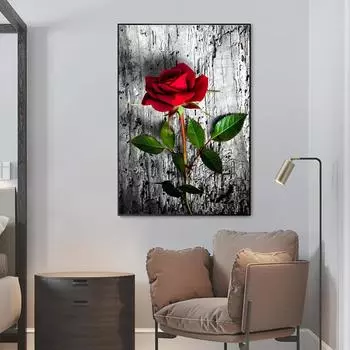 Красные розы Off-White Фон Окружающая среда Искусство Деревья Растения Холст Картина Современное украшение дома Роскошные произведения искусства Печать Плакаты Картинки Поп Настенная роспись 20x30cm No Frame белый