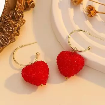 Красные серьги «Любовь», милые серьги-подвески в форме сердца конфетного цвета красный