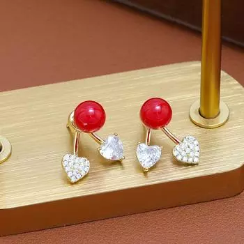 Красные серьги-пусеты с цирконом спереди и сзади, персонализированный дизайн, милые серьги, маленькие милые модные серьги, женские 18K красный