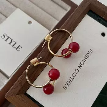 Красные серьги Темперамент Зима Универсальный дизайн Ниша Высококачественные серьги Простые серьги-гвоздики Ankola Красные шарики Женские
