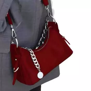 Красные сумки через плечо из искусственной кожи, повседневные женские сумки через плечо в стиле ретро, модные женские сумки, продвинутые женские сумки через подмышки с цепочкой