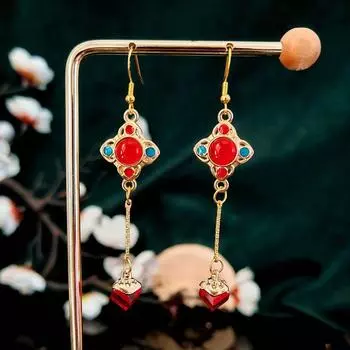 Красные свадебные серьги в китайском стиле ципао Red Mang Jurui