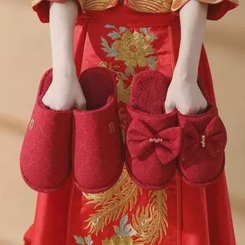 Красные свадебные тапочки: Праздничные нескользящие домашние тапочки из хлопка для невест - теплый и уютный подарок на зимнее приданое. 40-41 Women s