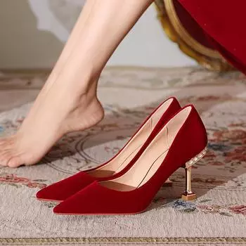Красные свадебные туфли для невесты 2025 года, каблуки для банкета в китайском стиле, туфли на высоком каблуке для свадебной вечеринки, элегантные туфли для невесты 35 бордовый
