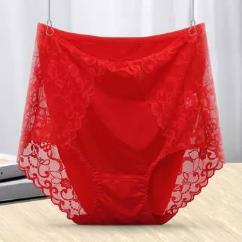 Красные трусы с зодиаком года и большим весом Plus Plus Plus размера, сексуальное кружевное нижнее белье с высокой талией и треугольными чашечками для женщин, трусики XL красный