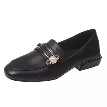 Красные туфли из кожи Network Small 2024 Весна Новые туфли на толстой подошве с коротким носком и черной повседневной рабочей обувью 35 бежевый