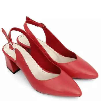 Красные туфли из натуральной кожи с острым носком на средних толстых каблуках с открытой спиной Женская летняя обувь