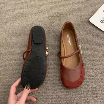 Красные туфли Мэри Джейн, женские туфли, круглой формы, мягкая подошва, мягкая поверхность, одно слово с мелким горлом, французские одинарные туфли 35 красный