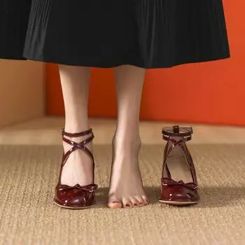 Красные туфли Мэри Джейн женские туфли на толстом высоком каблуке женские туфли в стиле Лолита с квадратным носком весенняя мода вечерние кожаные женские туфли новые 34 бежевый