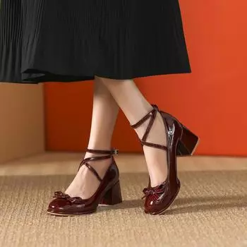 Красные туфли Мэри Джейн женские туфли на толстом высоком каблуке женские туфли в стиле Лолита с квадратным носком весенняя модная вечерняя кожаная женская обувь 40 чёрный