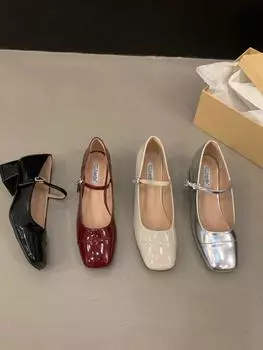 Красные туфли на толстом каблуке, женские туфли, новинка лета 2025 года, серебристые туфли Мэри Джейн с юбкой, вечерние туфли 35 чёрный