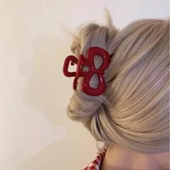 Красные заколки-коготь для женщин во французском стиле, большие геометрические заколки в виде акулы, аксессуары для волос, головные уборы, шпильки