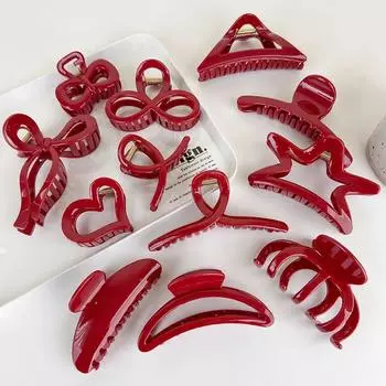 Красные заколки-коготь для женщин во французском стиле, большие геометрические заколки в виде акулы, аксессуары для волос, головные уборы, шпильки